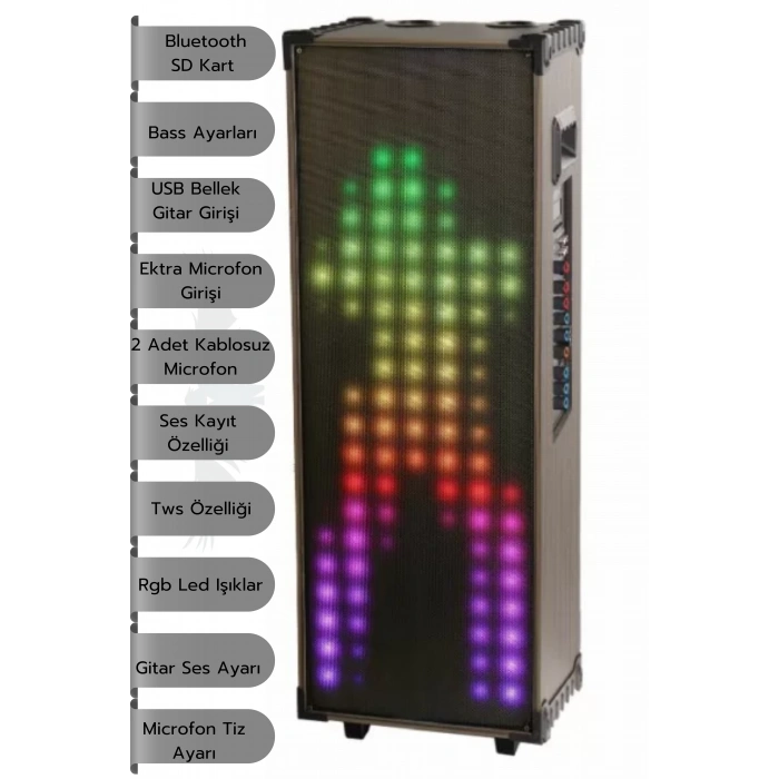 Hepu Hp-933 100W 2 Bluetooth Mikrofonlu Büyük Boy Parti Hoparlörü