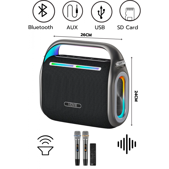 VIDVIE Xl-SP922 Şarjlı 2 Mikrofonlu 150W Bluetooth Hoparlör