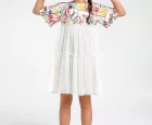 Escabel Beyaz Kız Çocuk Etnik Desenli Elbise