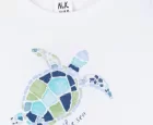 NK Kids Ekru Mavi Kız Bebek Kaplumbağa T-Shırt