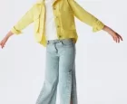 NK Kids Mavi Kız Çocuk Yırtmaçlı Pantolon