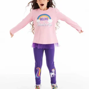 Deno Kids Pembe Kız Çocuk Tunik Takım