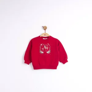 NK Kids Kırmızı Kız Bebek Geyikli Sweat