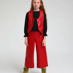 Escabel Kırmızı Kız Çocuk Deri Pantolon