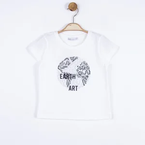 NK Kids Ekru Lacivert Kız Çocuk Dünya T-Shırt