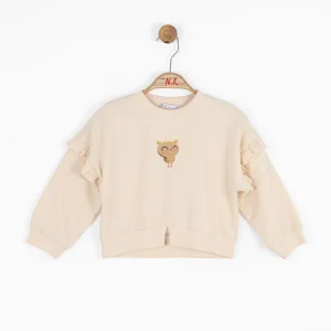 NK Kids Krem Kız Bebek Baykuş Sweat