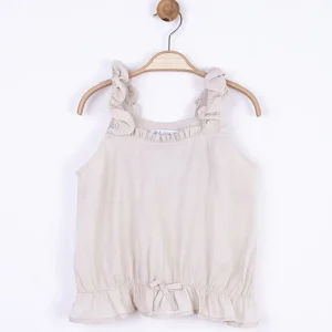 NK Kids Krem Kız Çocuk Omuzu Balon Askılı Bluz