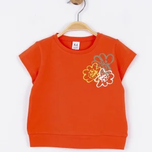 NK Kids Turuncu Kız Bebek Omzu Papatya T-Shırt
