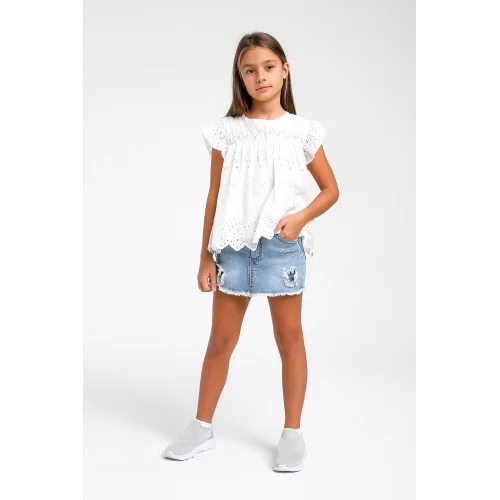 Escabel Beyaz Kız Çocuk Güpür Detaylı Bluz