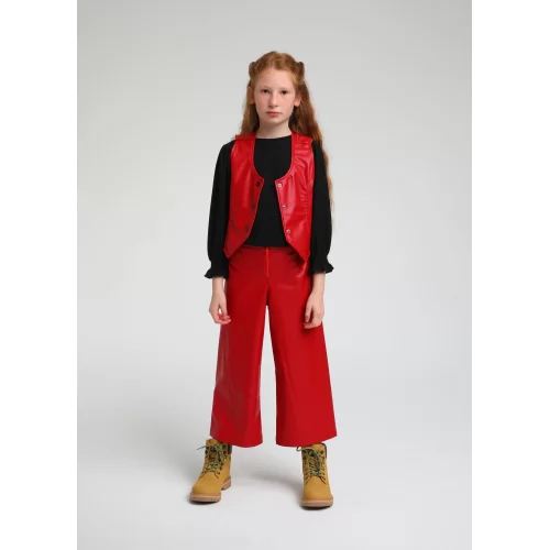 Escabel Kırmızı Kız Çocuk Deri Pantolon
