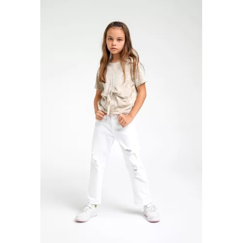 Jack Lıons Beyaz Unisex Çocuk Yırtık Kot Pantolon