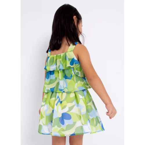 Mayoral Yeşil Kız Çocuk Desenli Şifon Elbise
