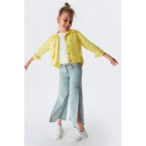 NK Kids Mavi Kız Çocuk Yırtmaçlı Pantolon