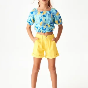 NK Kids Krem Kız Çocuk Pileli Kot Şort