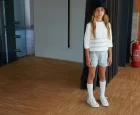 NK Kids Beyaz Kız Çocuk Kazayağı Biyeli Sweat