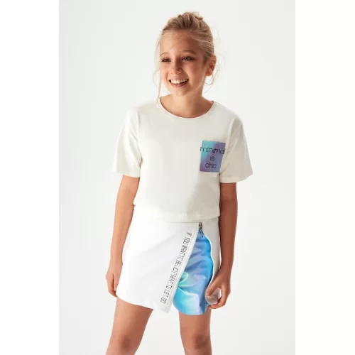 NK Kids Beyaz Mavi Kız Çocuk Minimal Etek