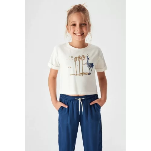 NK Kids Ekru Mavi Kız Çocuk Badi