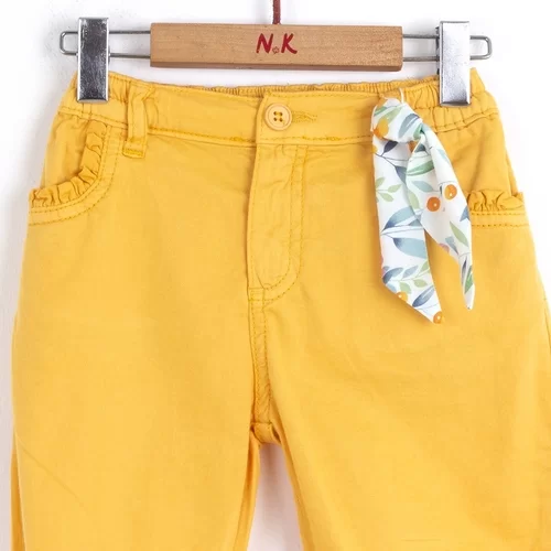 NK Kids Sarı Kız Bebek Cebi Fırfırlı Pantolon