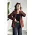 Kadın Kahverengi Oversize Blazer Ceket Tek Düğmeli Klasik Ofis Ceketi Şık Günlük Kumaş Ceket