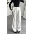 Kadın Beyaz Yüksek Bel Pileli Kumaş Pantolon Wide Leg Bol Paça Şık Ofis Palazzo