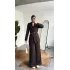Kadın Kahverengi Kemerli Blazer Ceket Bel Lastikli Palazzo Pantolon İkili Takım