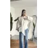Kadın Beyaz Şal Yaka Drapeli Bluz Uzun Kollu Şık Ofis Bluz