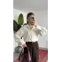 Kadın Ekru Oversize Modal Tensel Kumaş Gömlek Uzun Kollu Salaş Kesim Düğmeli Günlük Şık Gömlek