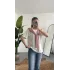 Kadın Beyaz Şal Detaylı Oversize Basic Kadın Tişört Bluz Pembe Bağlamalı Casual Model