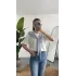 Kadın Beyaz Şal Detaylı Oversize Basic Kadın Tişört Bluz Mavi Bağlamalı Casual Model