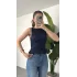 Kadın Lacivert Gipeli Kolsuz Bluz Bisiklet Yaka Esnek Fit Yazlık Crop Bluz