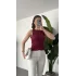 Kadın Bordo Gipeli Kolsuz Bluz Bisiklet Yaka Esnek Fit Yazlık Crop Bluz