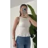 Kadın Beyaz Gipeli Kolsuz Bluz Bisiklet Yaka Esnek Fit Yazlık Crop Bluz