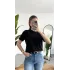Kadn Siyah Bisiklet Yaka Kısa Kollu Full Likralı Esnek Bluz Body