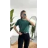 Kadn Koyu Yeşil Bisiklet Yaka Kısa Kollu Full Likralı Esnek Bluz Body