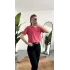 Kadn Pembe Bisiket Yaka Kısa Kollu Full Likralı Esnek Bluz Body