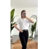 Kadn Beyaz Bisiklet Yaka Kısa Kollu Full Likralı Esnek Bluz Body