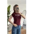 Kadın Bordo Paris 94 Baskılı Y2K Tarzı Crop Tişört - Pamuklu Örme Bluz
