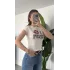 Kadın Beyaz Dudak Baskılı Beyaz Y2K Tarzı Crop Tişört - Pamuklu Örme Bluz