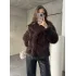 Acı Kahve Şal Yaka Jakarlı Çıt Çıtlı Cepli Geniş Kalıp Lolita Suni Kürk