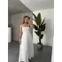 Beyaz İp Askılı Gipeli Jessica Astarlı Maxi Elbise