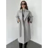 Gri Kruvaze Oversize Premium Kalite Kuşaklı Tam Boy Uzun Kaşe Mont