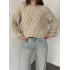 Kadın Bej Saç Örgü Triko Kazak Bisiklet Yaka Kışlık
