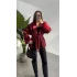 Kadın Bordo Kemerli Kolları Kürk Detaylı Kaşe Kaban Kışlık