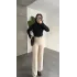 Kadın Kemerli Yüksek Bel Geniş Paça Kumaş Pantolon Krem
