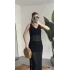 Kadın Siyah File Örgü Triko Plaj Elbisesi Yırtmaç Detaylı Uzun Pareo Elbise Yazlık Beachwear