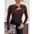 Kahverengi Gold Aksesuarlı Göğüs Dekolteli Uzun Kollu Candy Body Bluz