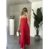 Kırmızı İp Askılı Gipeli Jessica Astarlı Maxi Elbise