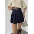 Lacivert Astarlı Şortlu Kemerli Pileli Kışlık Mini Etek