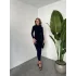 Lacivert Vucudu Saran Büzgülü Drapeli Tam Boy Uzun Kollu Candy Elbise