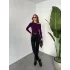 Mor Tek Omuz Kayık Yaka Büzgülü Parmak Geçirmeli Body Bluz